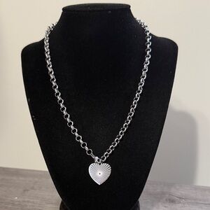 Stainless Steel Link Chain w/ Heart Charm Necklace